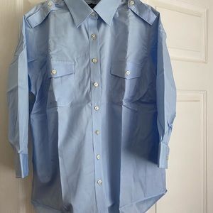 NWT Lands End Sz 14 Light Blue 3/4 Sleeve Stretch Button Shirt